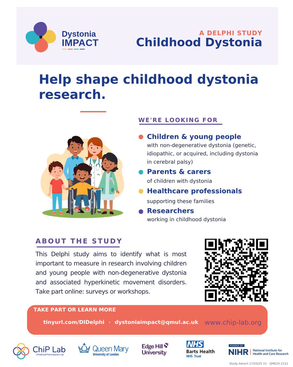 Dystonia_IMPACT's tweet photo. We're looking for children &amp; young people, parent/carers and healthcare professionals to take part in our Delphi to understand what's most important to #children with #dystonia (including in #CerebralPalsy) and their #families

Find out more &amp; take part: https://t.co/fCnexFgsZI https://t.co/vB9WfDxO3X