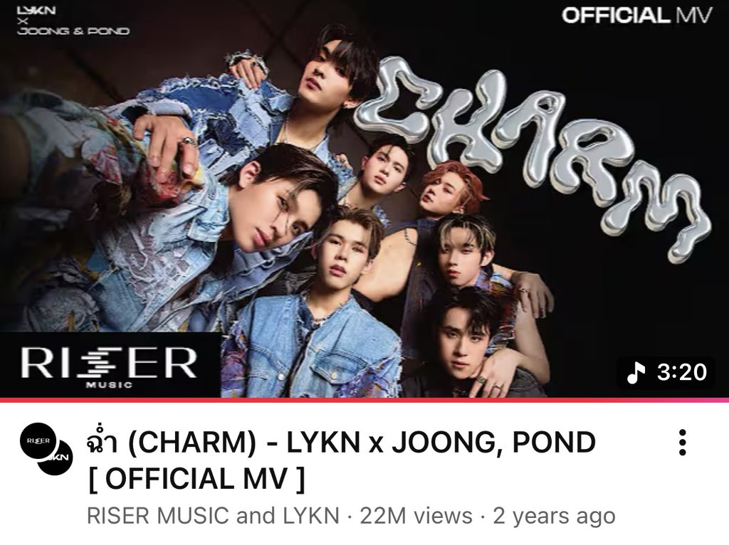 LYKNofficial's tweet photo. #CharmLYKNxJOONGPOND_22M 💦🔥🐺

THANK YOU FOR 22 MILLION VIEWS ON YOUTUBE 💥

📺YOUTUBE : RISER MUSIC
ฉ่ำ (CHARM) - LYKN x JOONG, POND
https://t.co/DzFM5xTMi9 

🎧 AVAILABLE NOW ON STREAMING PLATFORMS

#CharmLYKNxJOONGPOND
#LYKN 
#RISERMUSIC https://t.co/btMHYmVdC7