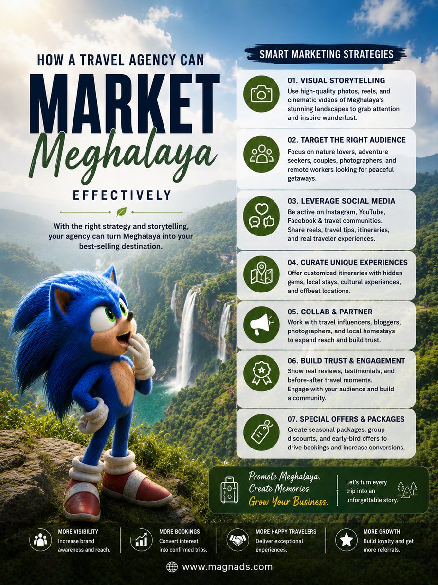 Magnadsofficial's tweet photo. Not every destination sells itself.
The right marketing turns a beautiful place into a must-visit experience.

From breathtaking visuals and engaging storytelling to social media strategies and traveler trust — these 7 marketing ideas can help travel agencies.. https://t.co/CsrWaYxfEu