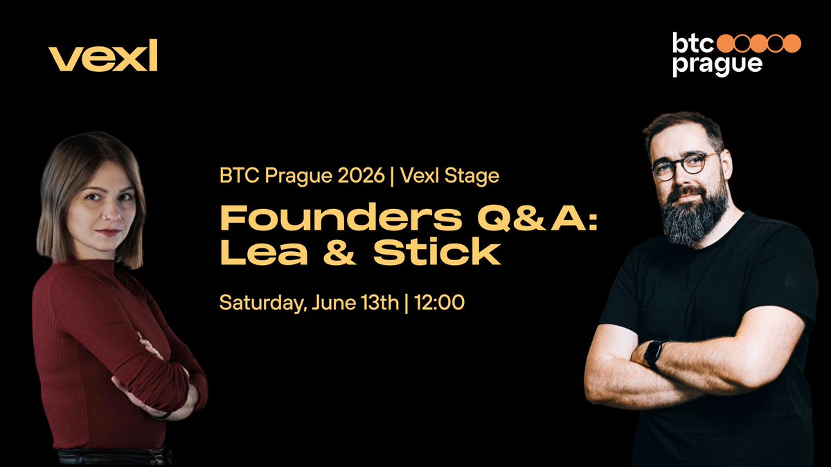 vexl's tweet photo. Four years ago @LeaPetras, @PavolRusnak, and @slush co-founded Vexl with a simple belief: 

Bitcoin should stay P2P, private, and human. 

Now, Lea and Stick are joining the Vexl Stage at @BTCPrague for a Founders Q&amp;A and will answer your questions.

June 13, 12:00 - Vexl Stage! https://t.co/muSSOEchEt