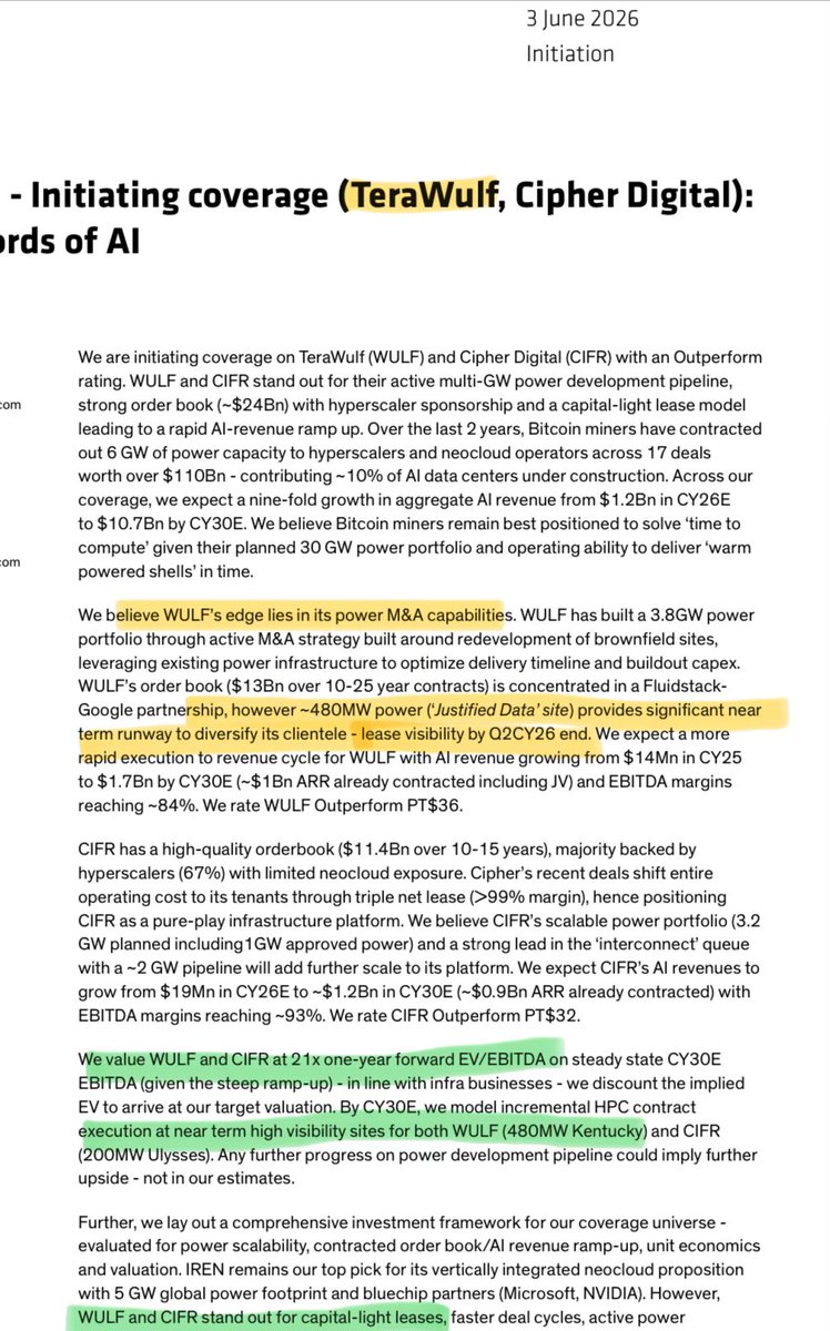TheBenSchmark's tweet photo. Bernstein initiates with an Overweight on $WULF noting its 480 MW site with near-term lease visibility.

Century Aluminium $CENX contributed their 480 MW immediately-available power for cash and ~7% equity stake in the project https://t.co/JSuNJbgs7T