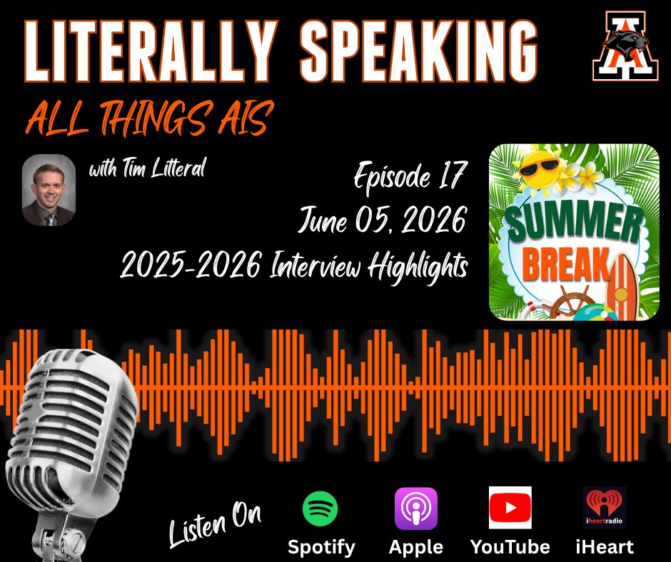 AugustaSchools's tweet photo. Episode 17 of Literally Speaking: All This AIS is out!  Tune in as we highlight some of our interviews from this past year.
~ YouTube - https://t.co/v5dJ2Z66PF
~ Spotify - https://t.co/EeK2yVN8sE
~  Apple Podcasts - https://t.co/Aphf5lJUYN
~ iHeart - https://t.co/9QACPV82Ne https://t.co/ZtL9ioaC3S