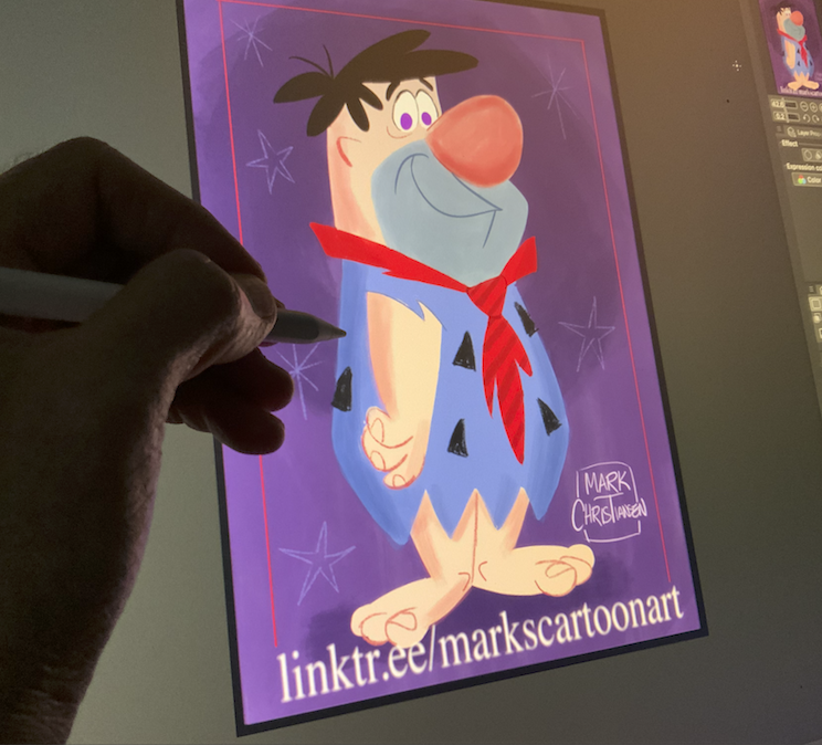 MARKCHR69023853's tweet photo. A Flintstone illustration I created this week on my iPad Pro using Procreate (but being displayed here on my Cintiq).🙂 https://t.co/4yrmcWhYQ6