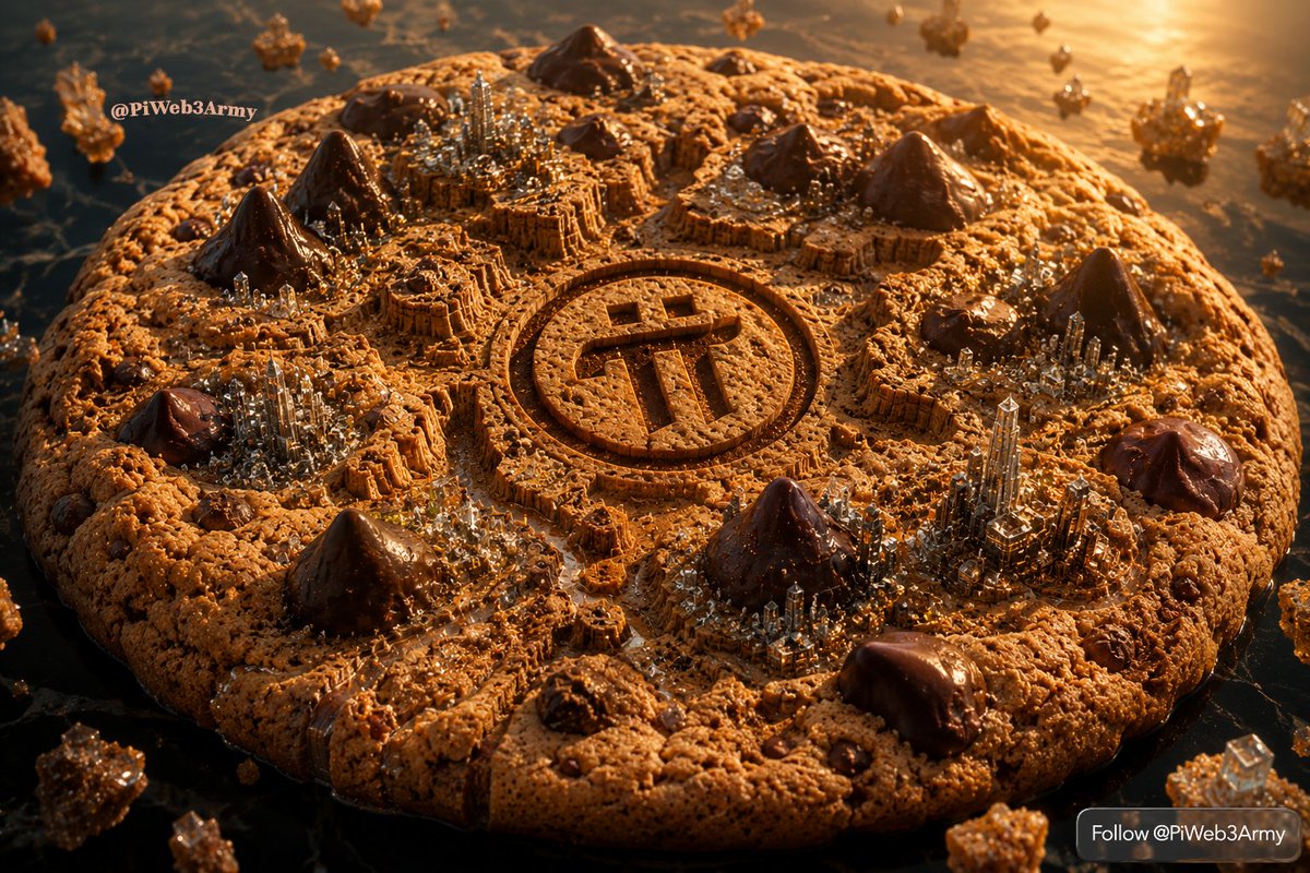 PiWeb3Army's tweet photo. "Nobody Expected the Cookie to Become a Continent."

It started as something approachable. Familiar. The kind of thing you pick up without ceremony and do not think twice about. And then the cities started growing on it. Crystal towers rising between the chocolate peaks. Entire districts of infrastructure spreading outward from the Pi symbol pressed into its center like a seal on something that was always meant to be taken more seriously than it looked. The most consequential platforms in history rarely announced themselves as such at the beginning.

This is the network effects ignition point described in the only language that never oversells it — architecture that already exists. Sixty million Engaged Pioneers. Pi available to millions of US users through OKX. Over 100,000 Pioneers completed second migrations with referral bonuses settling on-chain for the first time. Peer-to-peer transactions processing on live Mainnet at Protocol 23 with a maximum of 1000 transactions per block. The Pi App Studio opening the ecosystem to external AI tools — Codex, Claude Code, Replit, Cursor, Lovable — integrable in as fast as two minutes with copy-paste SDK prompts and 60 million verified users accessible from day one. The cookie did not stay a cookie. It became the surface everything else was built on top of because enough people chose to build there before the surface was famous.

Nobody took the cookie seriously at first. The cities grew anyway. Network effects do not wait for permission or recognition. They compound quietly until the scale becomes undeniable.