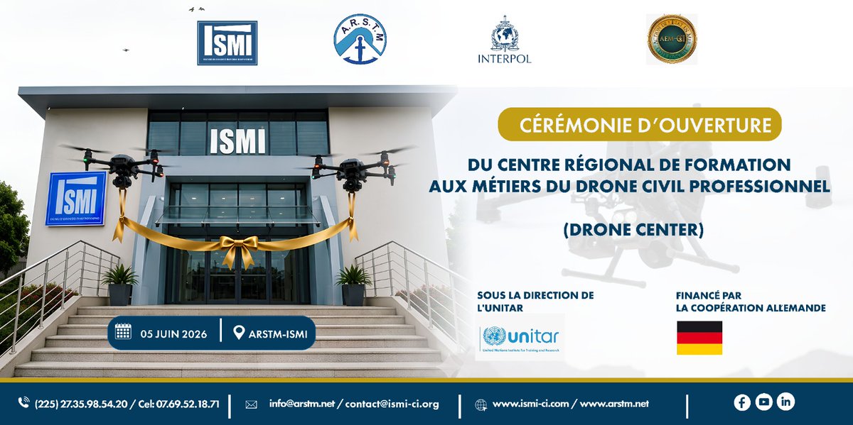 maritimafrica's tweet photo. Sécurité maritime : Abidjan accueille le tout premier Centre régional de formation aux métiers du drone civil professionnel en Afrique de l’Ouest
https://t.co/Q7vy0NPuwS
#ISMI #DroneCenter #SécuritéMaritime #Drones #CôteDIvoire #Formation #Technologie #actualités #maritimafrica https://t.co/WurEyP7cUS