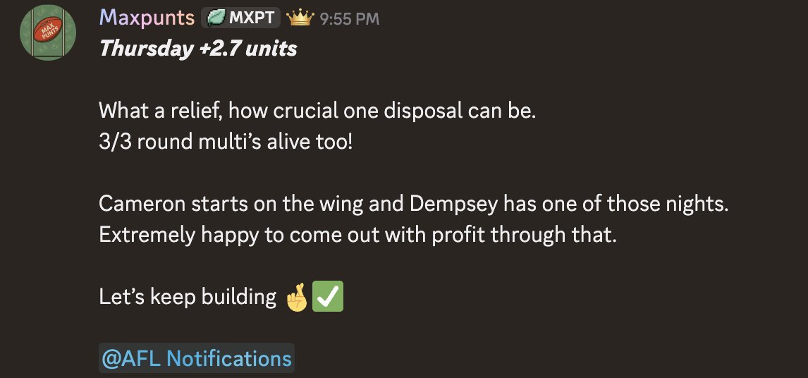 maxpuntsx's tweet photo. Thursday +2.7 units ✅

What a grind that was.

One disposal ended up being massive, but the boys got it done and we walk away with another profitable night 💰

3/3 round multis still alive too. https://t.co/c4rN3eN4ll