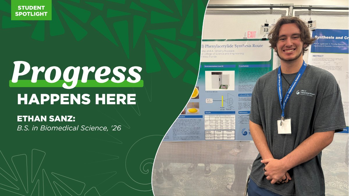 UWF's tweet photo. Ethan Sanz has worked as a research assistant in Dr. Timothy Royappa’s lab studying green chemistry a sustainable avenue for the creation of modern medicines.

Learn more about Ethan and the scientific progress that #HappensHere at https://t.co/nDCt7kJOy6. https://t.co/OZh8PFfj2D