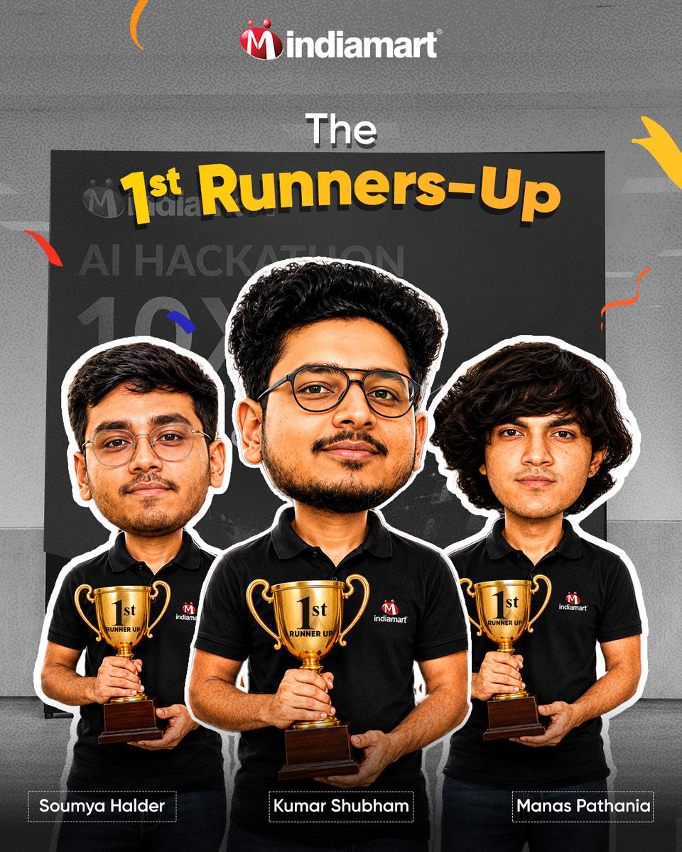 IndiaMART's tweet photo. When talent is paired with the freedom to experiment, the results are rarely ordinary.

With 270 participants and 90 teams, the IndiaMART AI Hackathon 2026 became a space for challenging assumptions, testing ideas, and discovering smarter ways to work with AI.

Congratulations to all the winners and rank holders.

#IndiaMART #KaamYahinBantaHai #AIHackathon