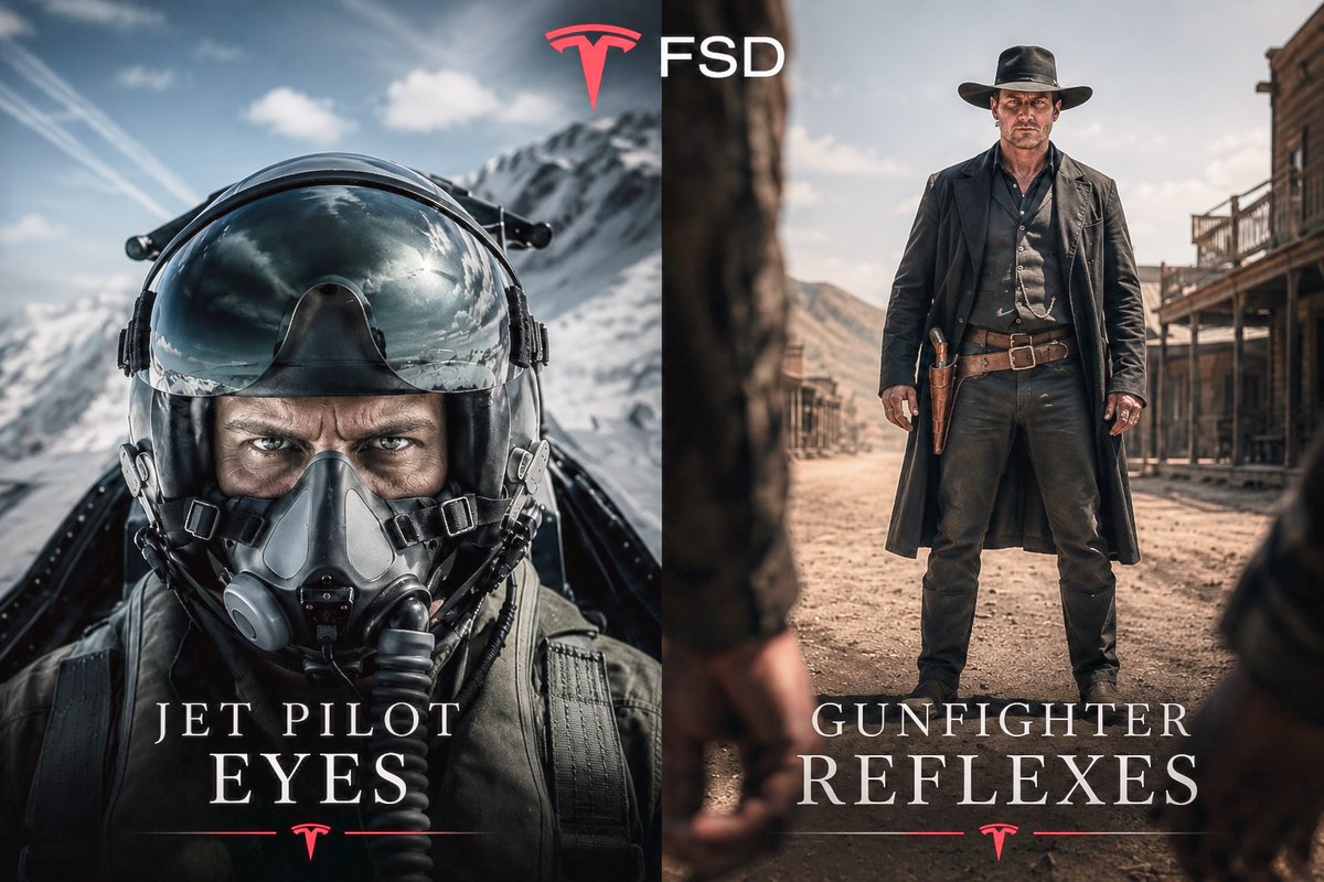 LewisWithrow5's tweet photo. Tesla FSD: Jet Pilot Eyes, Gunfighter Reflexes
Tesla's Full Self-Driving system doesn't just drive, it perceives and reacts at a speed no human can match.
The Reflex Loop
At its core, FSD's neural network runs on a 28-millisecond cycle (36 times per second). Every 28ms, the system ingests all camera frames, updates its model of the world, and issues new steering and acceleration commands. Think of it as a continuous, tireless heartbeat.
From the moment a hazard appears on camera to the car physically beginning to respond takes no more than 200 milliseconds, one-fifth of a second. That end-to-end reaction spans several neural network cycles (typically 5–8), giving the system enough passes to confirm what it's seeing before acting. Compiler improvements will continue to reduce  latency.
More Than Fast Reflexes, It Anticipates
Speed alone isn't the full story. FSD's deeper advantage is prediction. Rather than simply reacting to danger, it builds a dynamic 3D world model and forecasts what's about to happen:
Pedestrian intent: It reads body language, head orientation, and movement patterns, slowing before someone even steps off the curb.
Vehicle behavior: It spots a blinker plus lane positioning and predicts a cut-in before it happens. It can even anticipate hazards several cars ahead.
Developing situations: At intersections, in merging traffic, or around emergency vehicles, it reasons across multiple seconds of history to plan ahead, not just react.
How Humans Compare
A typical alert driver takes 0.7–1.5 seconds to perceive a hazard and begin responding, and that's under good conditions. The full cycle of see → recognize → decide → act averages around 1–2 seconds. Distraction, fatigue, or surprise can push that to 3 seconds or more.
The Bottom Line
FSD reacts 5–10x faster than a human driver, and it doesn't just react, it's already planning for what hasn't happened yet. 
              Jet pilot eyes & Gunfighter reflexes.