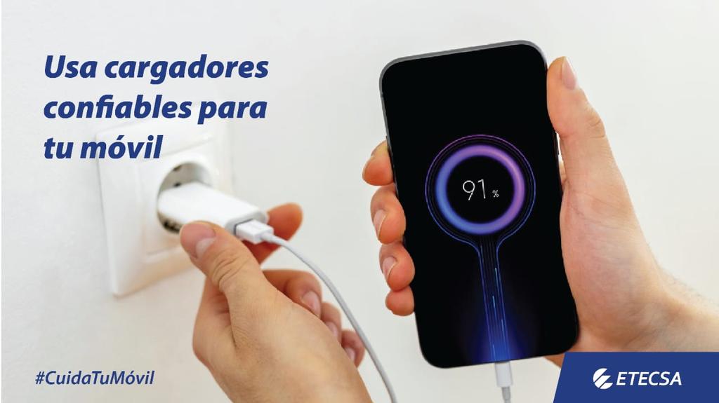 ETECSA_Cuba's tweet photo. 🔌 Un cargador seguro y eficiente es clave para cuidar tu móvil 📲. Protege la batería 🪫, mejora su rendimiento y ayuda a prevenir riesgos eléctricos ⚡.
#CuidaTuMóvil https://t.co/rCgdlPupuU