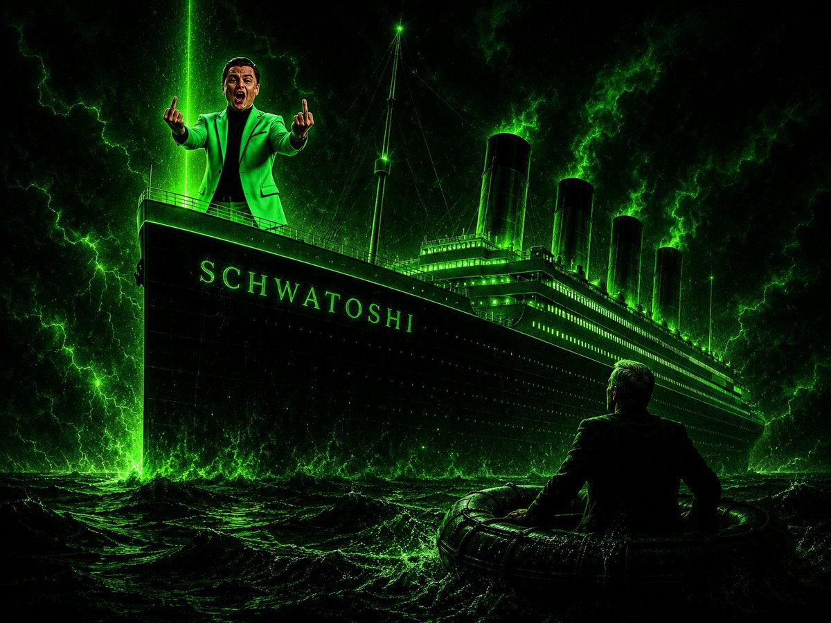 schwatoshi's tweet photo. @KobeissiLetter The ship is unsinkable. That's why he's in the lifeboat. https://t.co/Lw5fnl33IR