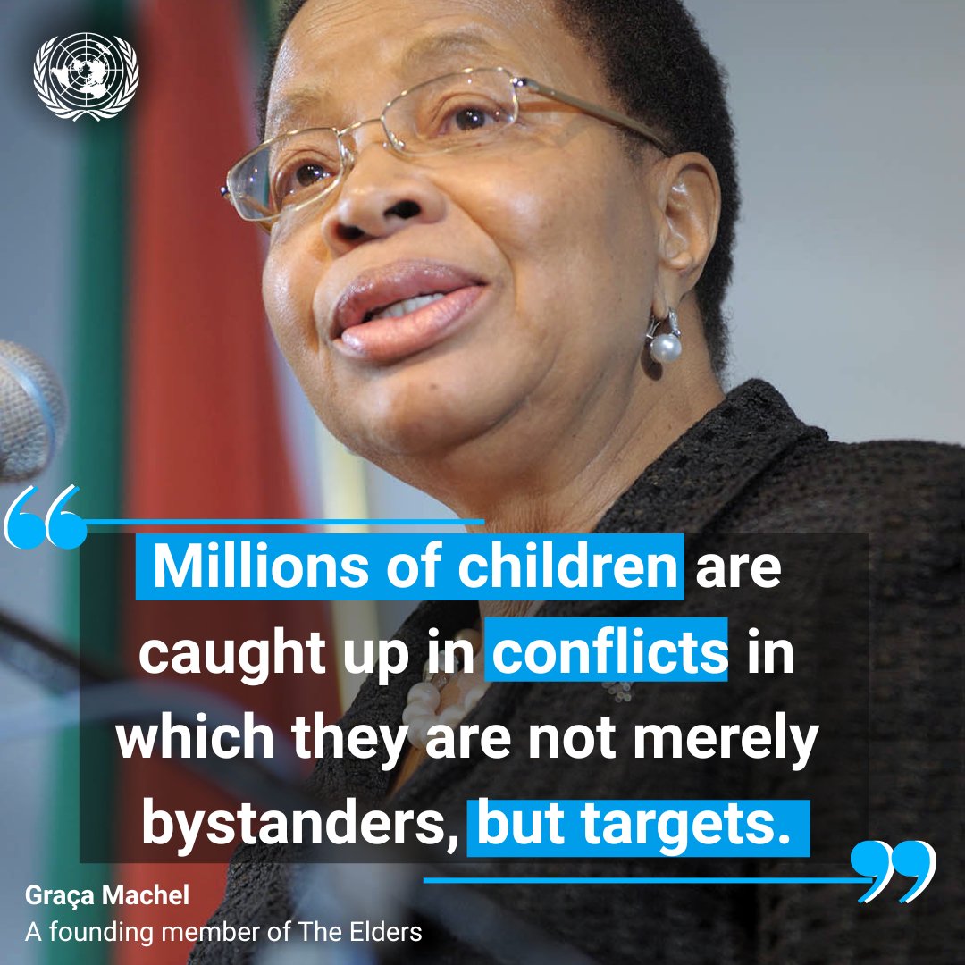 UNGeneva's tweet photo. Graça Machel reminds us that children around the world are severely affected by conflict. 

Every child deserves safety, protection, and the chance to thrive. 

Children are #NotATarget. https://t.co/ScpNiZzaUX