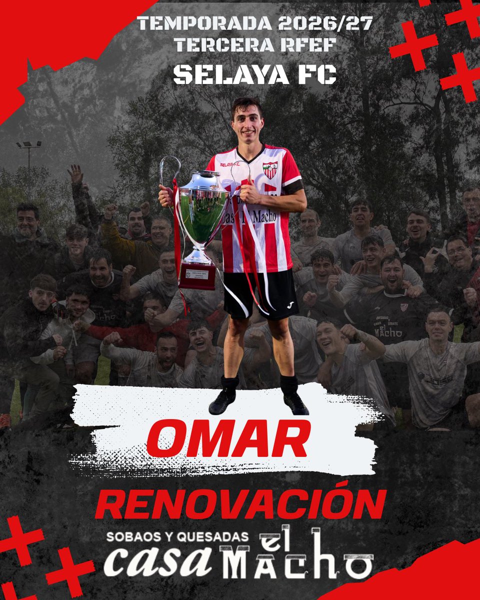 SelayaFC's tweet photo. RENOVACIÓN💥

Omar continuará con nosotros durante la temporada 2026/2027 en Tercera RFEF. 🔴⚪️⚽️

#Renovación #SelayaFC #TerceraRFEF https://t.co/884unsT7vR