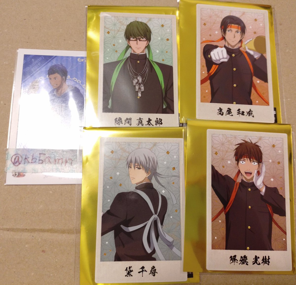 kb5amn's tweet photo. 【譲渡】黒子のバスケ 黒バス AnimeJapan 2026 AJ 中外 中外鉱業 応援団 ポラショット ポラショット　ポラショ
(譲)降旗君•☆緑間君•☆高尾君•黛さん
(求)定価(+送料)
☆は無印を同数お迎えください

都内手渡し>郵送

お気軽にお声がけください！ https://t.co/3aK0fNZn7K
