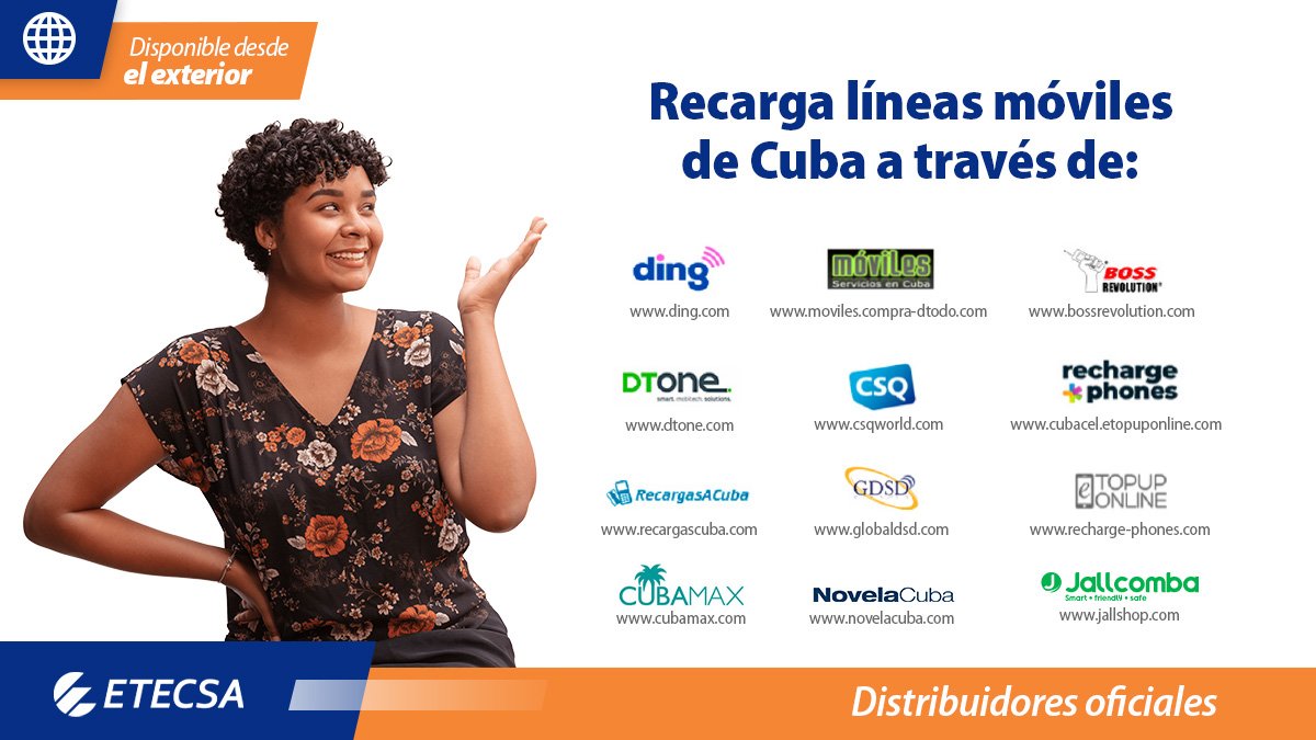 ETECSAGranma's tweet photo. Si necesitas conocer los distribuidores internacionales para recargas a Cuba, compra de líneas o productos https://t.co/h3bfOEriVt