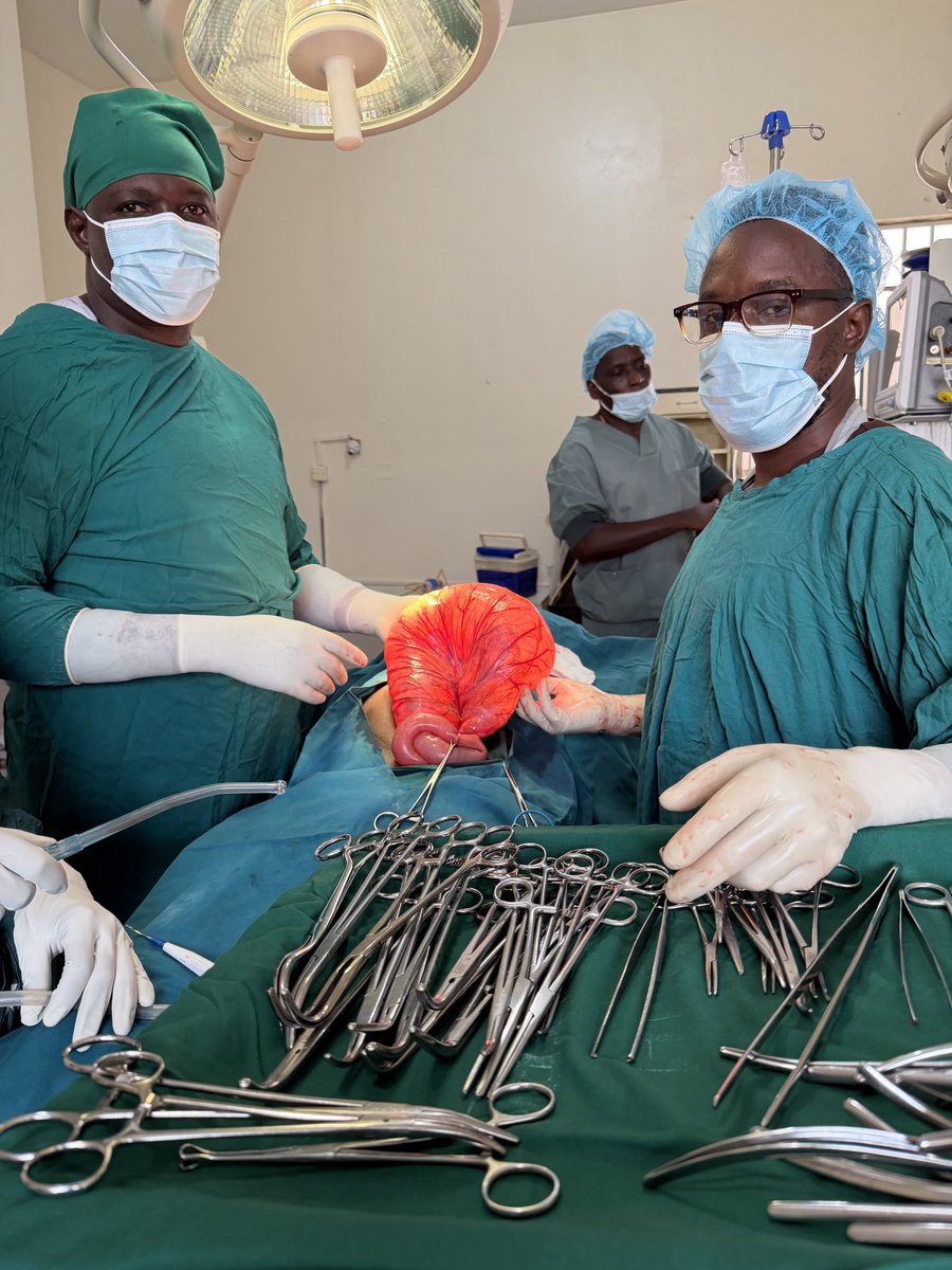 muzukuluDr's tweet photo. I, Surgeon Dr. @nkonge_emmanuel and team after responding to a surgical emergency -we smiled for the camera. 

Sigmoid Volvulus - a case of 62yr old male who presented with abdominal distention, constipation and vomiting at Villa Maria General Hospital. 

It went well, we thank the Almighty God; for we discharge our duties on His behalf, we treat and He heals.