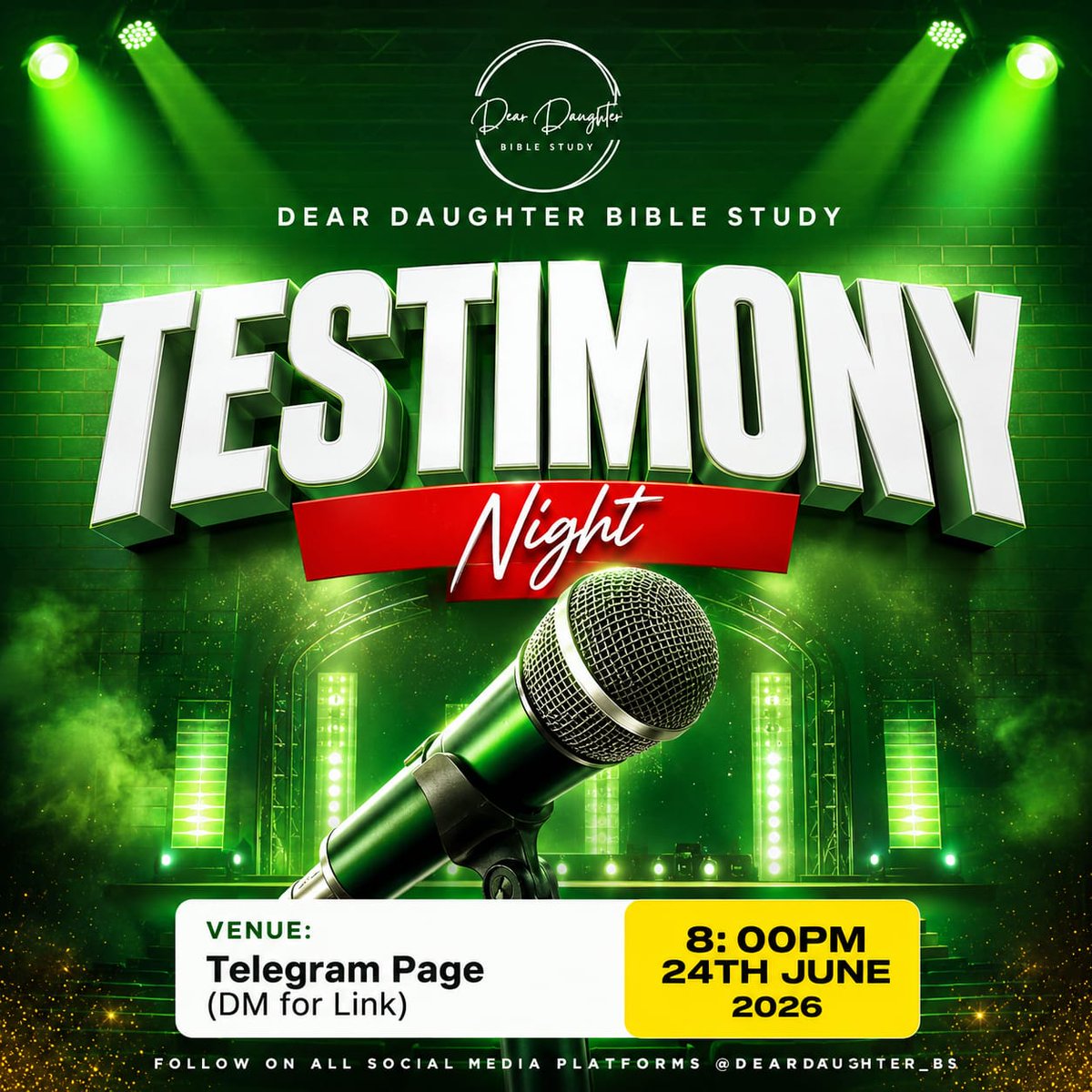 deardaughter_bs's tweet photo. We all have testimonies. 
Could be from last night's teaching or any of our biblestudy sessions. 

There's an opportunity for you to share. 
Quickly save the date 24th June; it is TESTIMONY NIGHT. 

Somebody say Thank You Jesus🎉💃🏻 https://t.co/DUVtpvdP4q