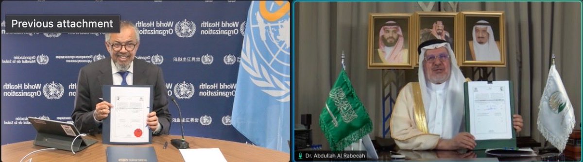 DrTedros's tweet photo. Deeply grateful to @KSRelief_EN for their partnership and generosity in supporting @WHO’s work to protect those who need health assistance the most. 

Today I signed a new agreement with Supervisor-General Abdullah al Rabeeah on 🇸🇦’s contribution of $2 million for our response in #Gaza to treat severe malnourished children, and pregnant and breastfeeding women. This is not just another funding agreement, this is lifesaving line for children fighting to survive.