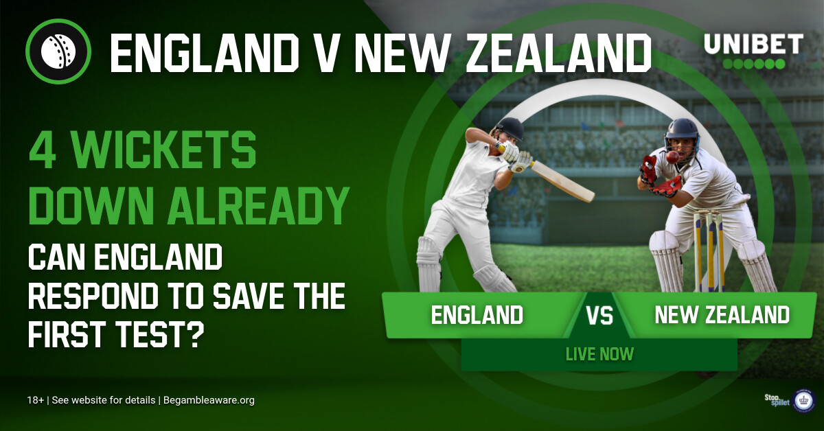 unibet's tweet photo. 🏏15 overs in, England are FOUR wickets down already.

🦁 Can the Three Lions respond to save the first test against Black Caps?

Live odds 👉 https://t.co/sWr0EeQmFD

#ENGvNZ #CricketTwitter https://t.co/M3Y3DZizIS