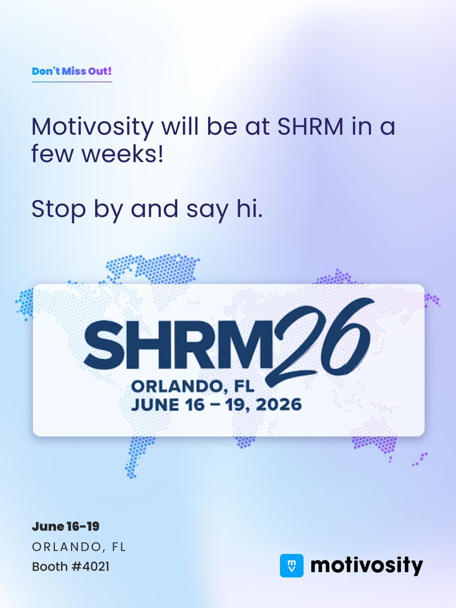 Motivosity's tweet photo. SHRM26 is just around the corner, and we'll be in Orlando ready to talk about the thing most recognition platforms miss: human connection.

Drop a comment and let us now you will be there. 👋 https://t.co/qat0kOD5Sm