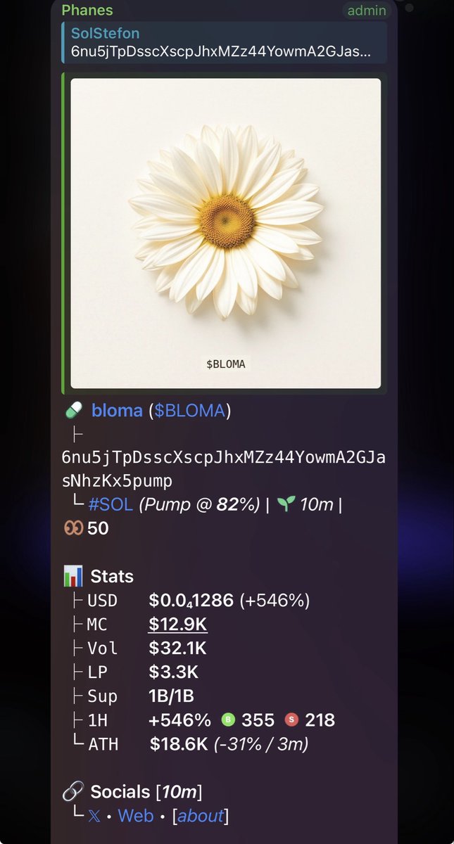 Sol_Stefon's tweet photo. 6x pump on $BLOMA
CA;

6nu5jTpDsscXscpJhxMZz44YowmA2GJasNhzKx5pump 

#solana #memecoin #memecoin1000x https://t.co/1NtM8hz4NH