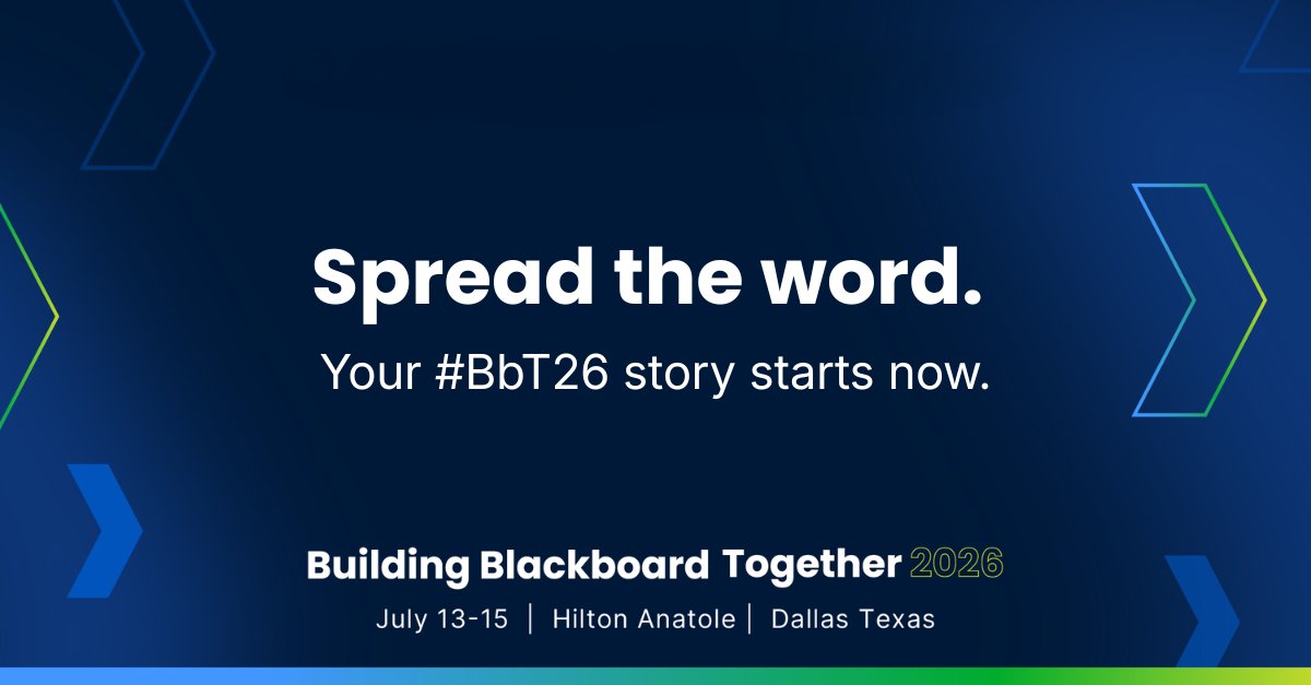 Blackboard's tweet photo. Your #BbT26 journey starts now.  Share your attendance. Promote your session. Rally your colleagues. Build some hype. Cause a little FOMO. 😎 

The #BbT26 Social Media Toolkit is here! 

🎤 Promote your session 
📍 Share that you're attending 
🤝 Connect with fellow attendees 

Grab the toolkit, start posting, and let's make some noise! 🎉 https://t.co/N7146oiamB