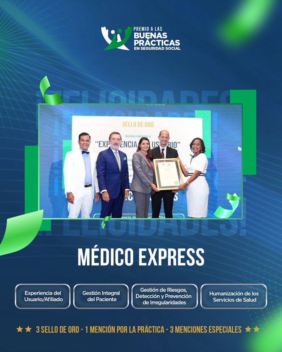 DIDA_RDo's tweet photo. 🏆 Felicitamos a Médico Express por los reconocimientos obtenidos en el Premio a las Buenas Prácticas en Seguridad Social 2026.

¡Enhorabuena por este importante logro! 👏🏽✨

#BuenasPrácticasSDSS #SeguridadSocialRD #PremioBPSS2026 https://t.co/8EDt6lMCtz