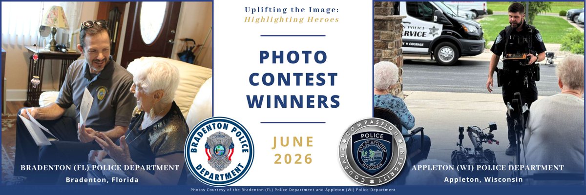 COPSOffice's tweet photo. Congratulations to the June 2026 winners of the "Uplifting the Image: Highlighting Heroes" Photo Contest, the Bradenton (FL) Police Department and the Appleton (WI) Police Department! Learn more about our annual photo contest here: https://t.co/nqhS56khkM https://t.co/t30TG4CD0t