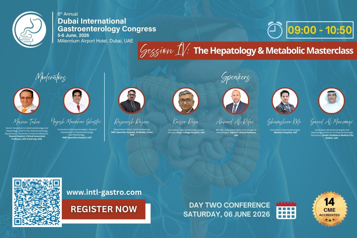 GastroPro_'s tweet photo. 🌍 Meet Our Experts!
Join us for insightful discussions shaping the future of gastro &amp; digestive health.

📅 5–6 June 2026
 📍 Millennium Airport Hotel, Dubai, UAE
 🎓 14 CME Accredited
⏰Session Time : 09:00 - 10:50

🔗 https://t.co/U7WQiclkN8

#GastroCongress#Gastroenterology https://t.co/ZtfV1xLcXZ