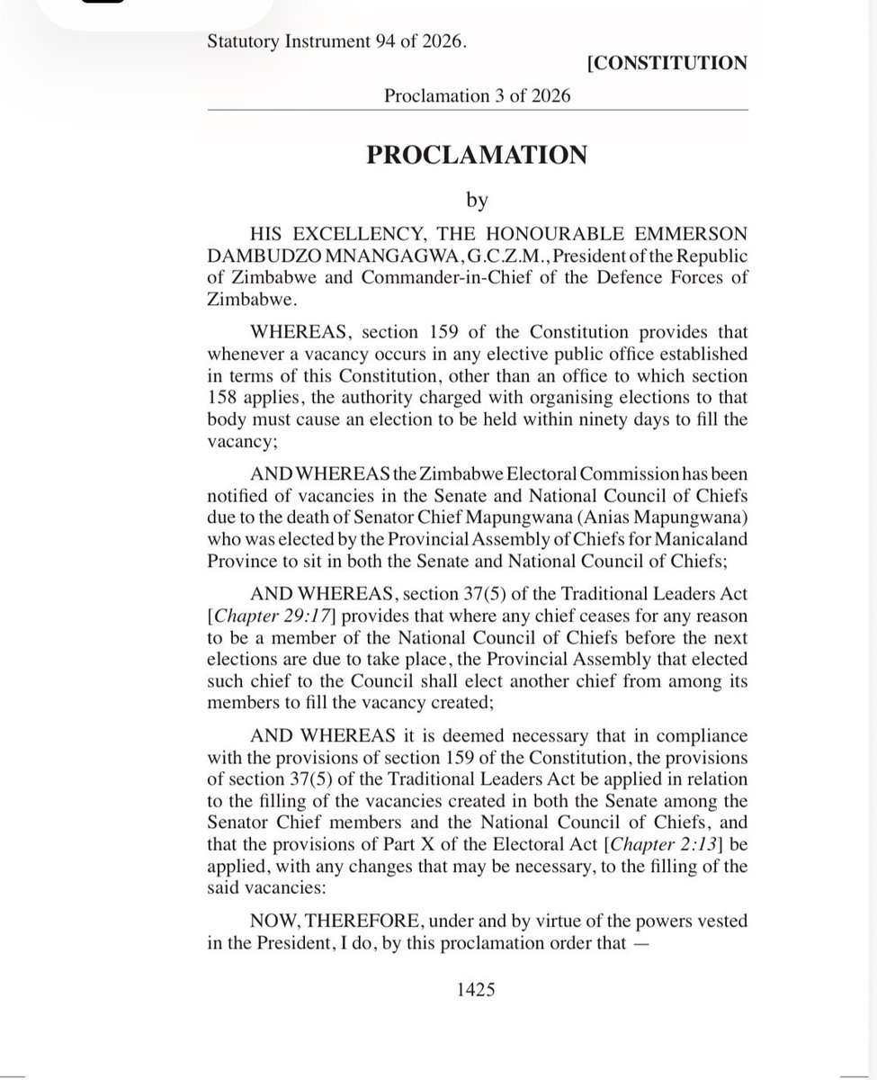 ZECzim's tweet photo. #ProclamationNotice

Proclamation 3 of 2026 for ByElection of a vacancies in the Senate and National Council of Chiefs https://t.co/CzrRzr9Ofb