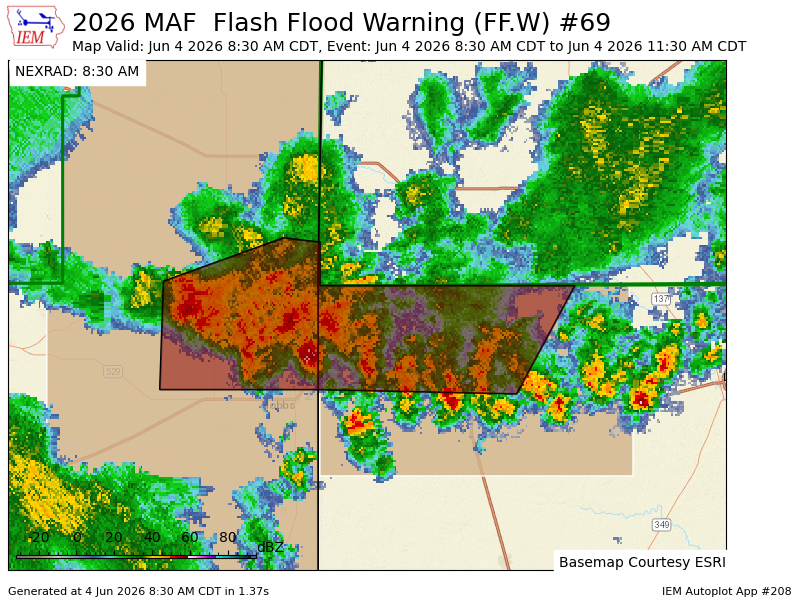 TexasStormAlert's tweet photo. MAF issues Flash Flood Warning [flash flood: radar indicated] for Lea [NM] and Gaines [TX] till Jun 4, 10:30 AM MDT https://t.co/o34y0jzjO4 https://t.co/e2fMdPuRyj