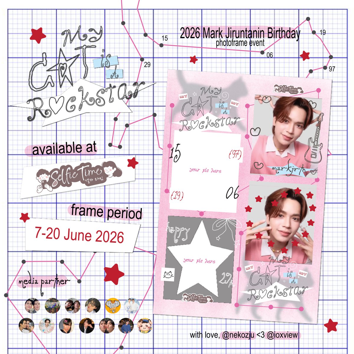 nekozju's tweet photo. ⋆｡𖦹°⭒˚｡⋆ My Cat is a Rockstar ⋆｡𖦹°⭒˚｡⋆

A birthday photobooth event for #markjrtn by @nekozju &amp; @ioxview 🐱🎸✨

📍 @selfietimeid
🗓️ 7 june — 20 June

Take cute photos, leave your love for Mark, and make sweet memories ♡

Share your pics with #MyCatIsTurning29 🐾⭐ https://t.co/K2dOGGO2sl