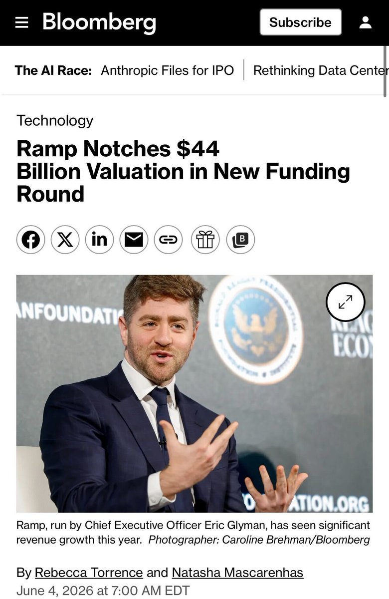 tryramp's tweet photo. We raised $750M at a $44B valuation to build the AI lab for finance.

Now saving over 70,000 businesses time and money. https://t.co/wTXGtOGJxe
