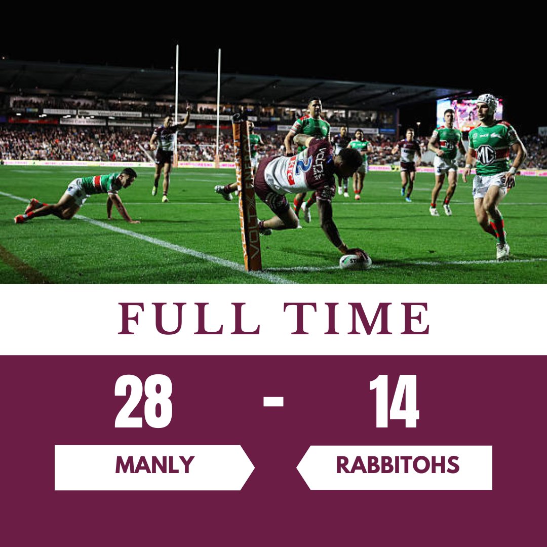 ThingsLeague's tweet photo. NRL FT: Manly 28-14 Rabbitohs #RugbyLeague #NRLManlyRabbitohs https://t.co/kNATWXtwex