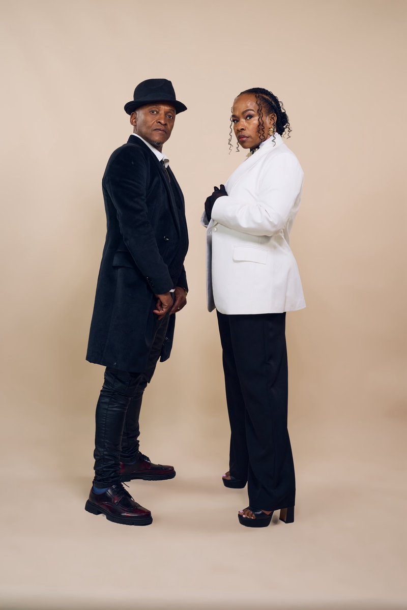 Jabu_Macdonald's tweet photo. New image of Dumisani Dlamini as Papi and Sindi Dlathu as Busani Dhlomo in Tshedza Pictures’ new telenovela ‘The Four of Us’ 

The new telenovela will take over the 8 pm timeslot from etv’s longest-running soapie, Scandal!, from 29 June 2026 on etv. https://t.co/DgQokumcfR
