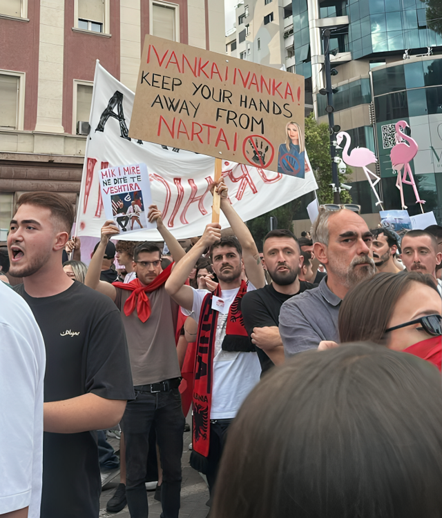 OlsiJ's tweet photo. Albanians ask @IvankaTrump to keep her hand away from Albania https://t.co/ZAvd35VyyI