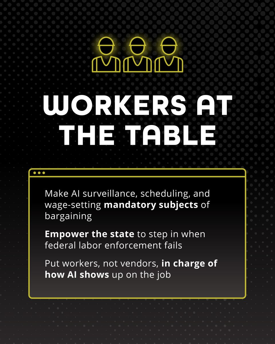 FrancescaHongWI's tweet photo. Wisconsin’s labor laws were shaped by the 20th century. We need forward-looking updates to ensure that workers, not algorithms, decide the future of work in Wisconsin. 

Check out our Labor Shift policy to put workers first in the AI age.

https://t.co/IVo6vK2juT https://t.co/pzumkuQv8N
