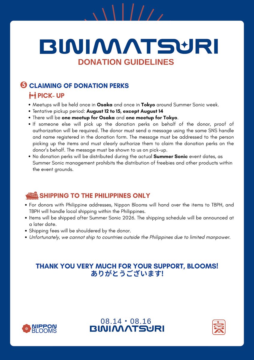 nipponblooms's tweet photo. Ask and ye shall receive!

Answers, that is.

Hello, Blooms 👋🏼 Thank you for joining the Space last night. We made a short FAQs with answers for those who missed it. We also included the Donation Guidelines for your reference (also in the Donation Form). 😊

And please, let's keep those donations coming so we can get to our stretch goals! 🥰
よろしくお願いします！

#BINI #BINIReadyToSlayJapan 
#BINI祭り #BINIMatsuri