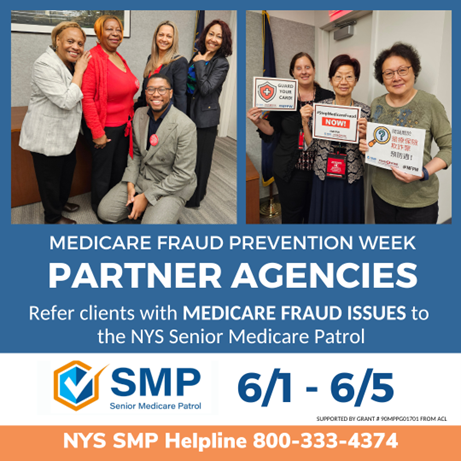NY_StateWide's tweet photo. Partner agencies celebrate Medicare Fraud Prevention Week by sharing SMP information on social media, referring clients and consumers to the SMP, and inviting the SMP to speak during a shared event. To schedule a presentation, contact the NYS SMP at 800-333-4374.
#MFPW https://t.co/VtsYCRIoDR