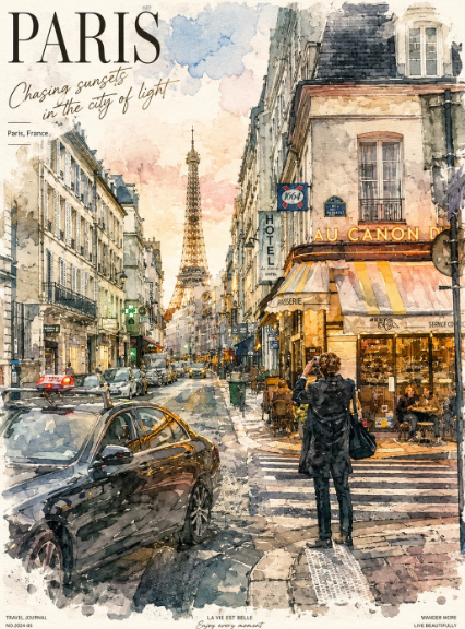Paris Watercolor Travel Poster