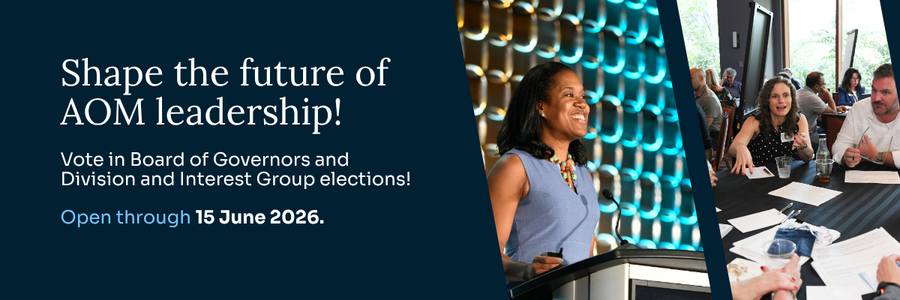 AOMConnect's tweet photo. 🗳️ AOM Members: Voting remains open for the Academy of Management’s 2026 Board of Governors (BOG) and Division &amp; Interest Group (DIG) elections! 

If you haven’t yet, there’s still time to make your voice count in shaping the leadership of AOM. ➡️  https://t.co/9jdf0bgPaI https://t.co/yp7izzpOMa