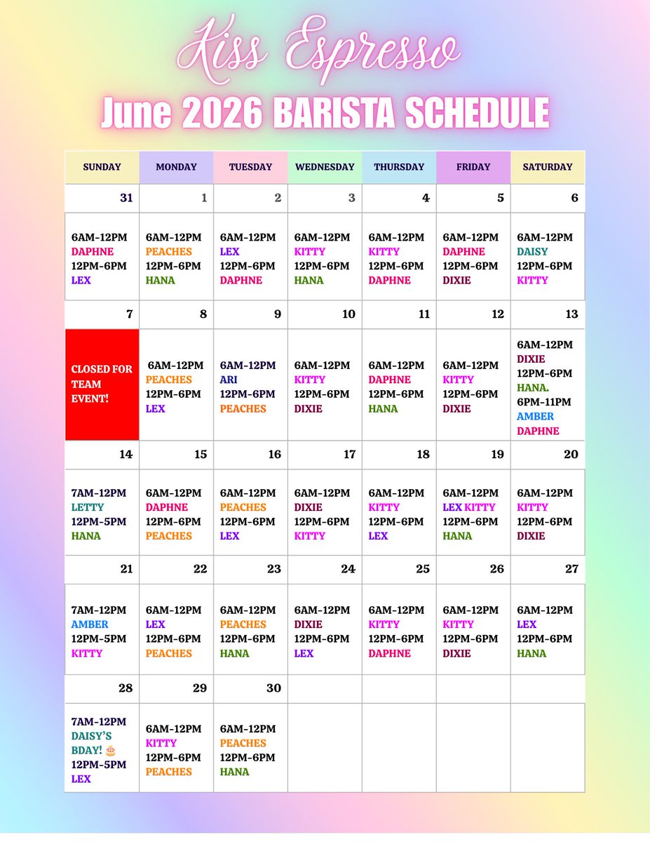 kiss_espresso's tweet photo. 🌈 June 2026 🌈 https://t.co/mAy9E7DT6X