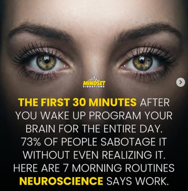 InnertuneApp's tweet photo. The first 30 minutes after you wake up program your brain for the entire day. 

73% of people sabotage it without even realizing it.

Here are 7 morning routines Neuroscience says work. https://t.co/D0vn7v9lDL