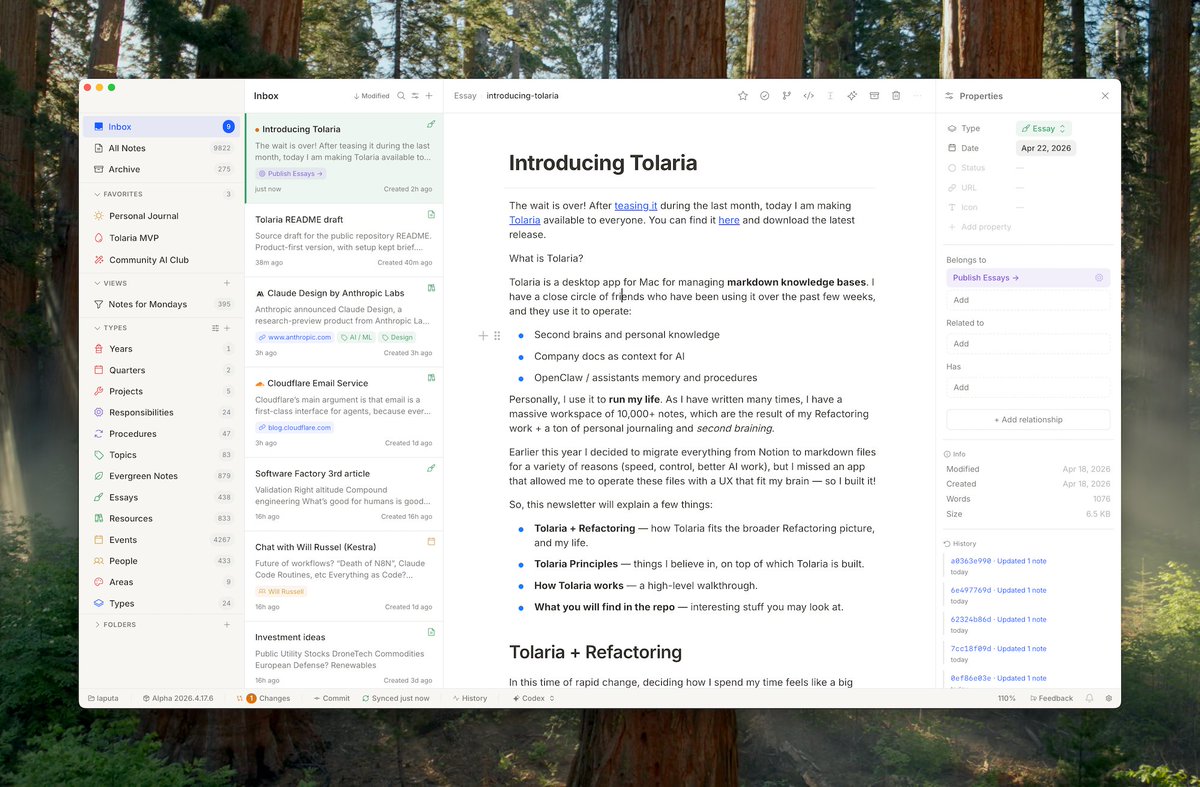 Obsidian 的开源平替，用 Tauri + React + TypeScript 写的，用来管理 Markdown 知识库。

https://t.co/meyQGXoJ6v