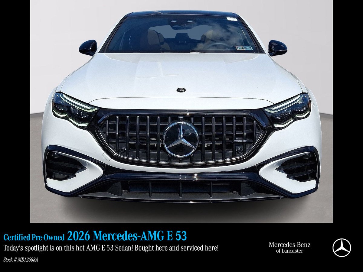 MBofLancaster's tweet photo. Today's spotlight is on this hot Certified Pre-Owned 2026 Mercedes-AMG E 53! Your next Mercedes-Benz is here at Mercedes-Benz of Lancaster!

See more: https://t.co/rvThNFywpl

#MercedesBenz #AMG #CertifiedPreOwned #E53 #LuxuryCars #LancasterPA https://t.co/93z7ziy3My