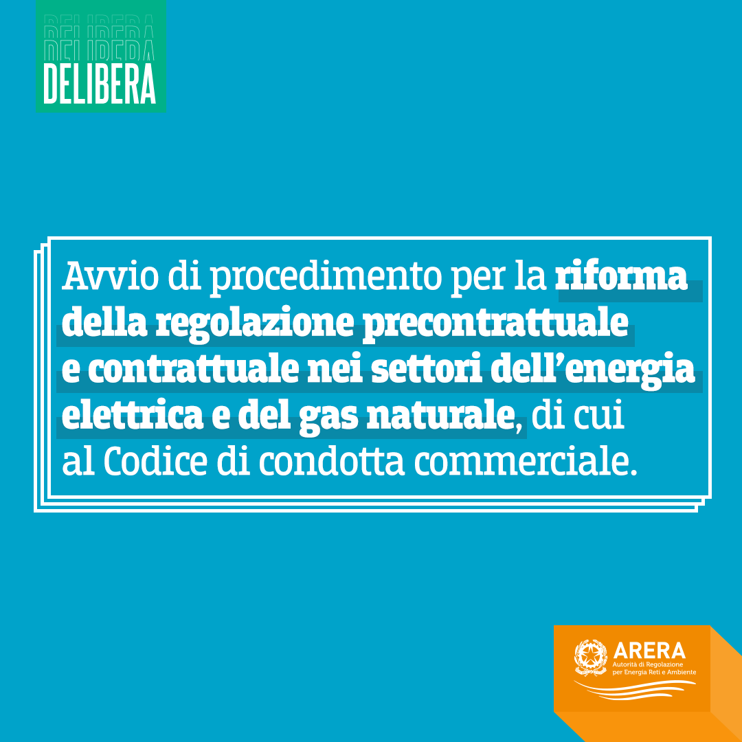 ARERA_it's tweet photo. #MercatoLibero ARERA al lavoro per rafforzare #trasparenza e #confrontabilità delle offerte #luce e #gas per i clienti finali, avviando un procedimento per la riforma della regolazione precontrattuale e contrattuale.

Leggi il provvedimento: https://t.co/jYvtRb4EY1 https://t.co/EaYKasUnRI