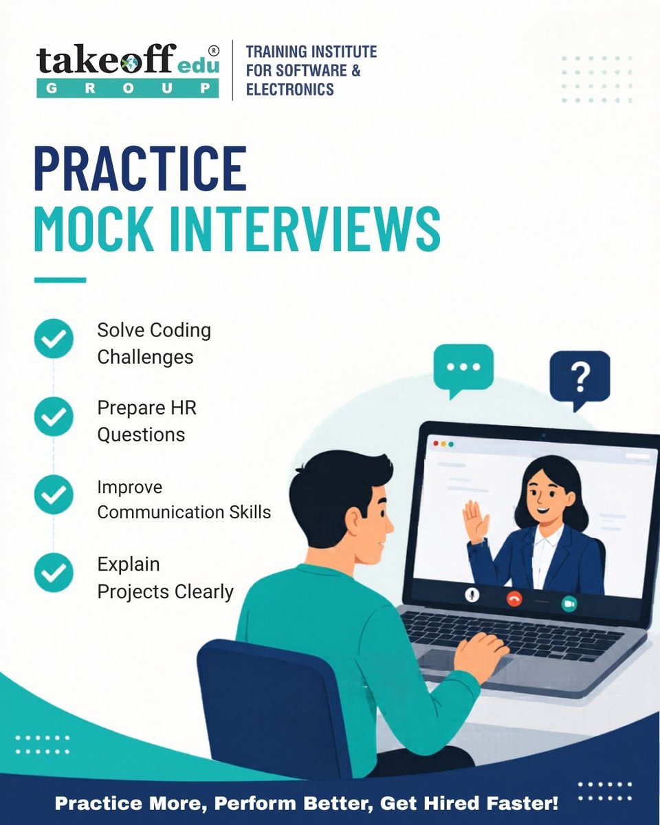 takeoffupskill's tweet photo. Interview preparation is not just about solving coding questions.
The more prepared you are, the more confident you'll feel on interview day. 🚀

#TechStudents #InterviewTips #CareerGrowth #Placements #SoftwareJobs

📞 +91 90324 21995 | +91 99660 62884
🌐 https://t.co/sf7mPiM0ZV https://t.co/JISHXmJlqg