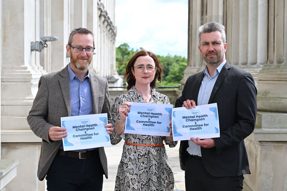 niassembly's tweet photo. The Assembly Health Committee, alongside @MHC_NI  Professor Siobhán O’Neill, brought together over 50 stakeholders to discuss challenges and priorities in mental health care at an event in Parliament Buildings. The discussion highlighted the urgent need for joined-up, community-based support.
Insights from the event will help inform recommendations to the Health Minister.