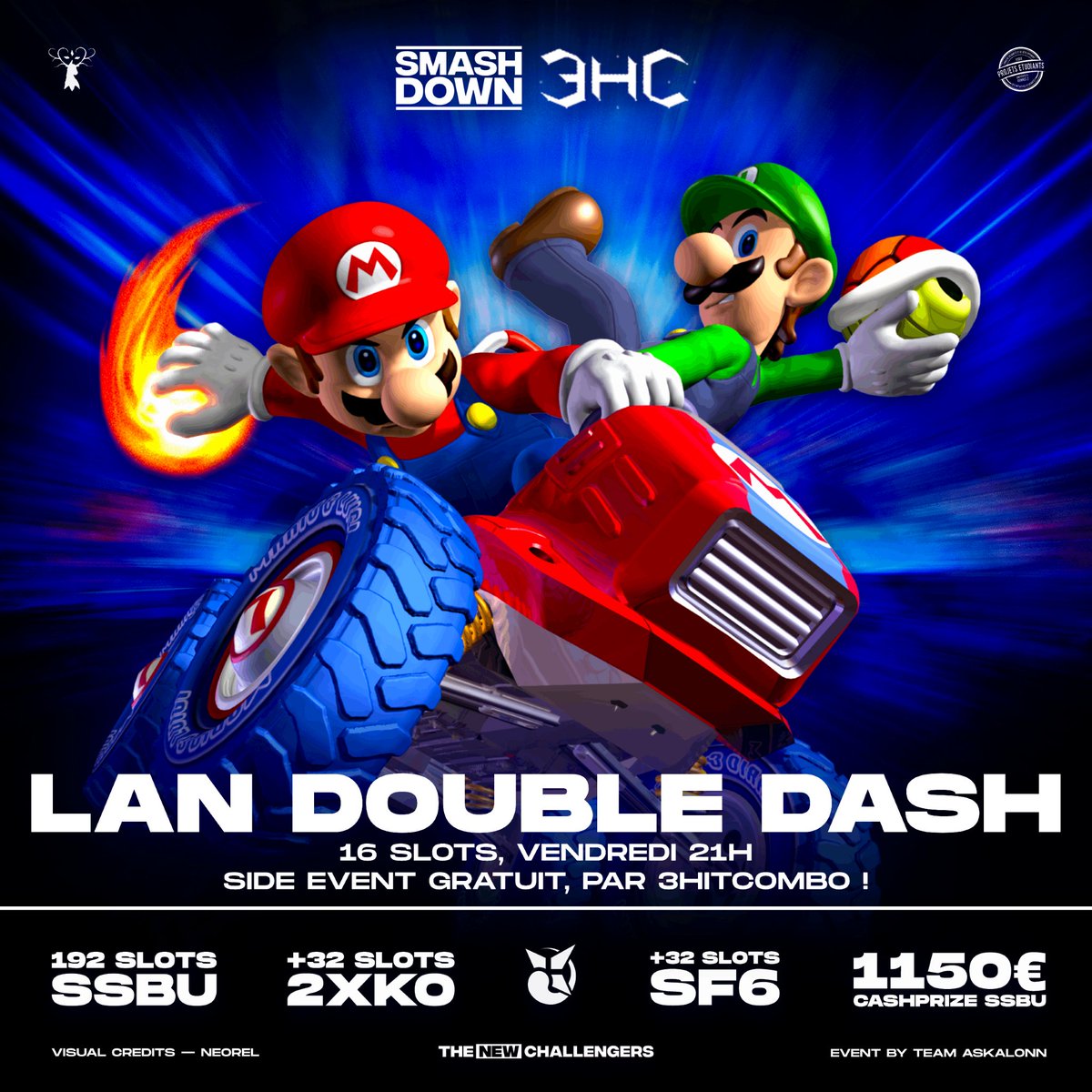 TeamAskalonn's tweet photo. Il faut bien se détendre la veille des main events d'un SMASHDOWN, non ? 

2 ans après, MARIO KART : DOUBLE DASH est de retour, cette fois-ci au format LAN 🍄
⏰ Fin des inscriptions 21h sur SSBU
💸 À partir de 11€
🥳 9 brackets sur 2 jours d'event !

📝 https://t.co/VdhXI0D9Vx https://t.co/sE0hwIQqLk