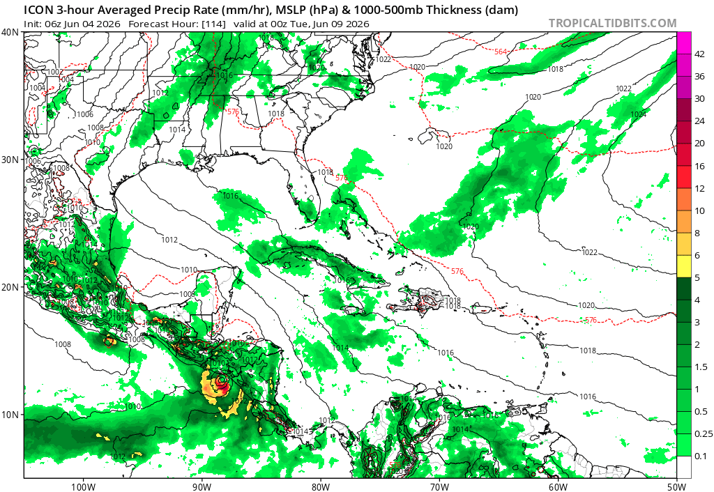 TiempoClimaSVCA's tweet photo. Los modelos han estado indicando desde hace algunos días que una baja presión se formará al sur de El Salvador a inicios de la próxima semana, lo cual estaría causando un temporal en el país, entre lunes 8 y miércoles 10 de junio. Cabe mencionar que el @NHC_Pacific
le da un 50% de probabilidad de desarrollo ciclónico a dicho sistema.

Este pronóstico aún tiene un grado de incerteza y podría cambiar, por lo que estaremos actualizando de manera pertinente.